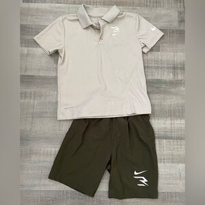 Nike Light Beige Polo Shirt & Green Shorts Set